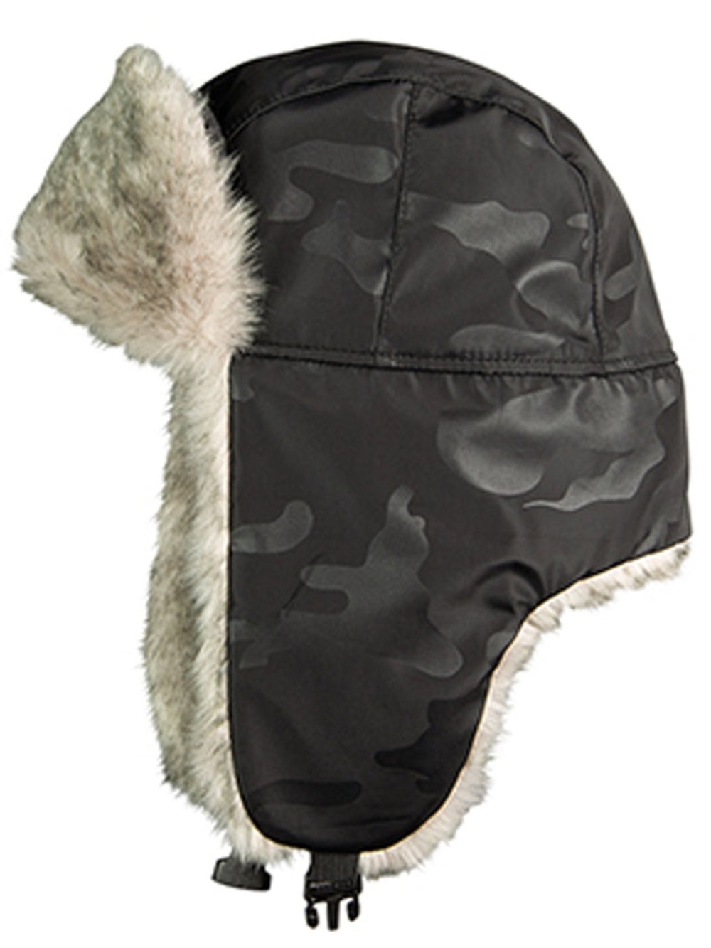 BRONER Black Camo Trapper Hat with Faux Fur Lining